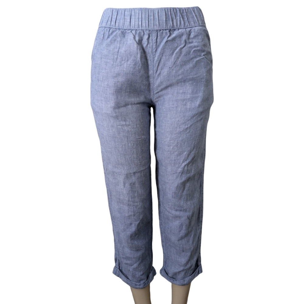 Rachel Roy Linen Blue Cropped Pull-On Comfort Stretch Waist Pants Women's Small